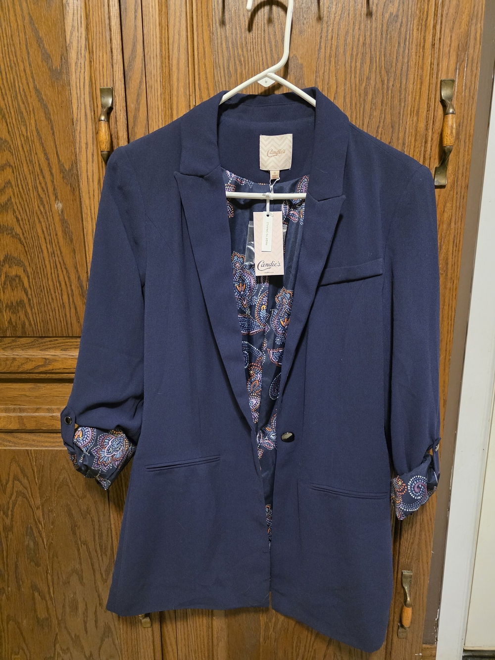 Candie's Navy Relaxed Blazer with Paisley Lining